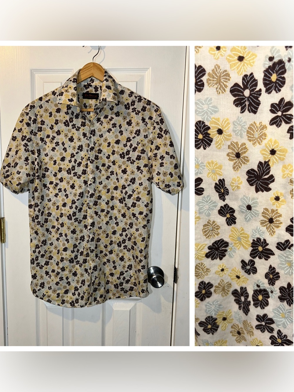 Ben Sherman Floral Cotton Short Sleeve Button Down Mens Shirt Sz Medium